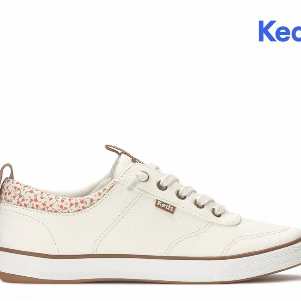 Keds Women's Cream Canvas Sneakers with Pink Floral Trim